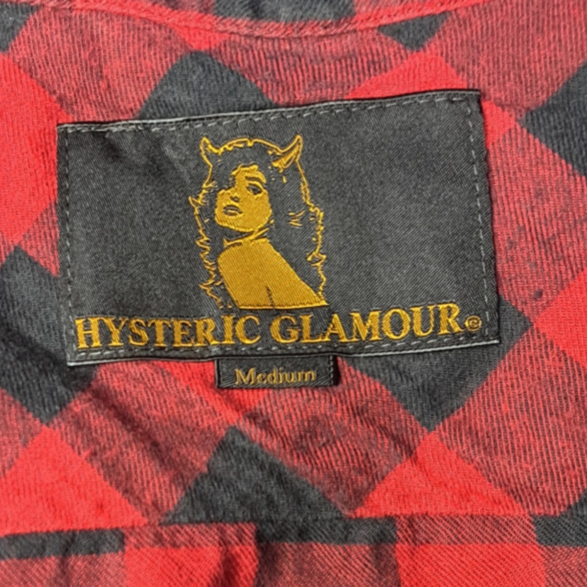 HYSTERIC GLAMOUR ヒステリックグラマー　スタンドカラー　ジップアップ　ネルシャツ　長袖　バッファローチェック　Ｍ　レッド　赤_画像6