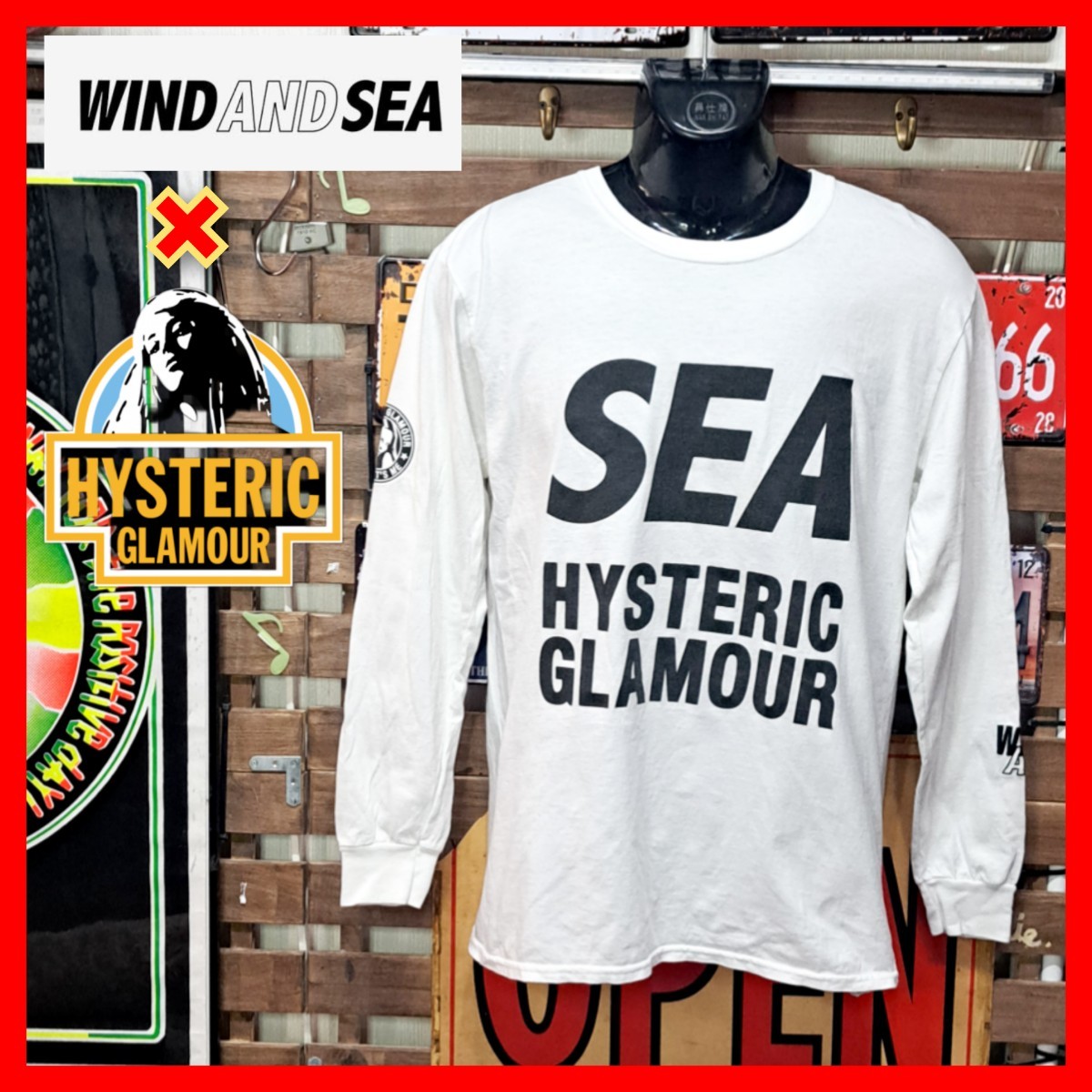  legend . collaboration! HYSTERIC GLAMOUR×WIN AND SEA Hysteric Glamour wing Dan si- Logo print long sleeve T shirt long T M white 