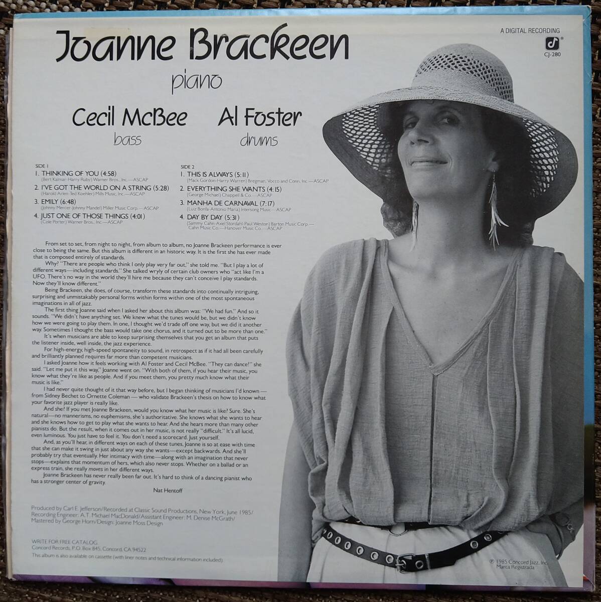 USオリジナル盤【Joanne Brackeen】Havin' Fun (Concord CJ-280) Cecil McBee, Al Foster によるピアノトリオ_画像2