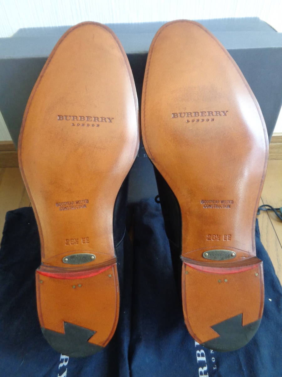 新品 未使用 BURBERRY バーバリー 高級ライン パンチドキャップトゥ ブラック レザー シューズ 黒 高級本革 箱 袋 シューツリー付き_画像7