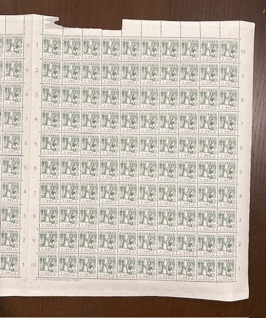 ☆南方占領地切手 マライ 普通切手「ゴムの採取/灰緑色 1c 」未使用 NH 200枚シート 1943年発行_画像3
