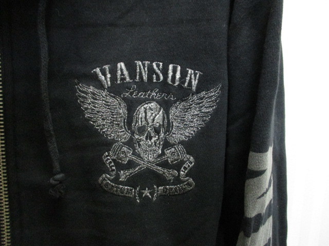 VANSON　バンソン　スカル刺繍デザイン　スウェットパーカー　メンズXL LL　黒　ジップパーカー　ライダース　ブルゾン　ジャンパー　02024_画像3