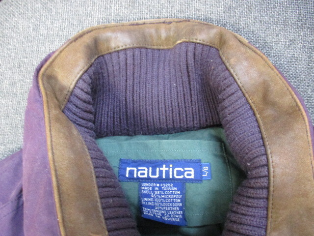 NAUTICA ノーティカ　90sヴィンテージ　リアルレザー使用ダウンジャケット メンズL ビッグシルエットダウンジャンパー オーバーサイズ02271_画像10