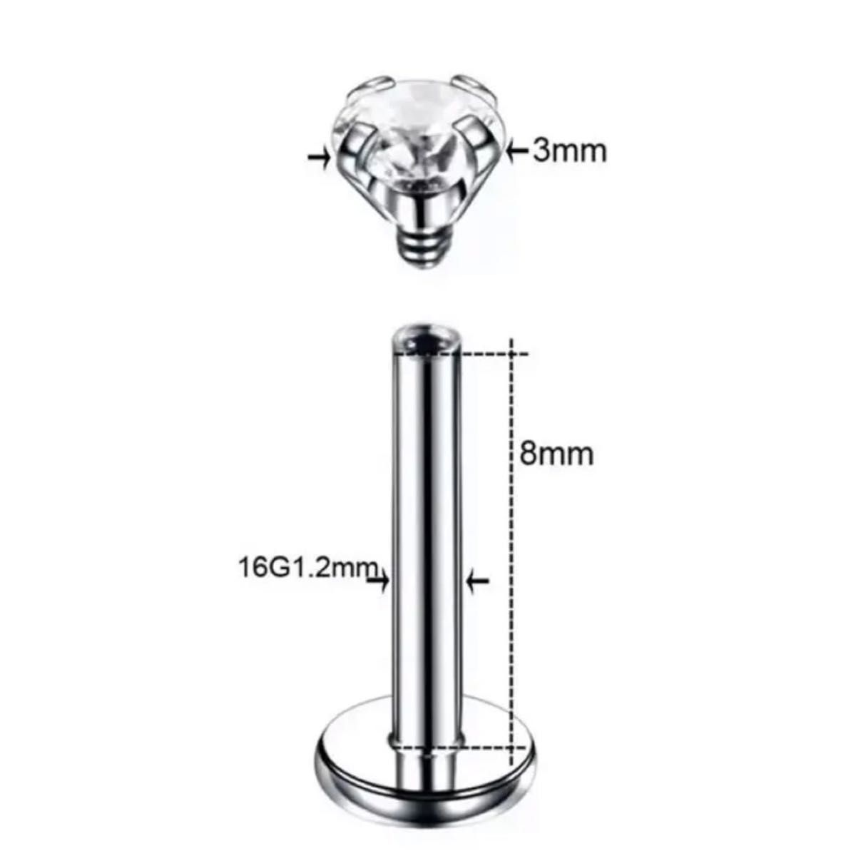 シルバー 3mm 1本 16G 立爪 ダイヤ ジュエル ラブレット 軟骨ピアス ジルコニア