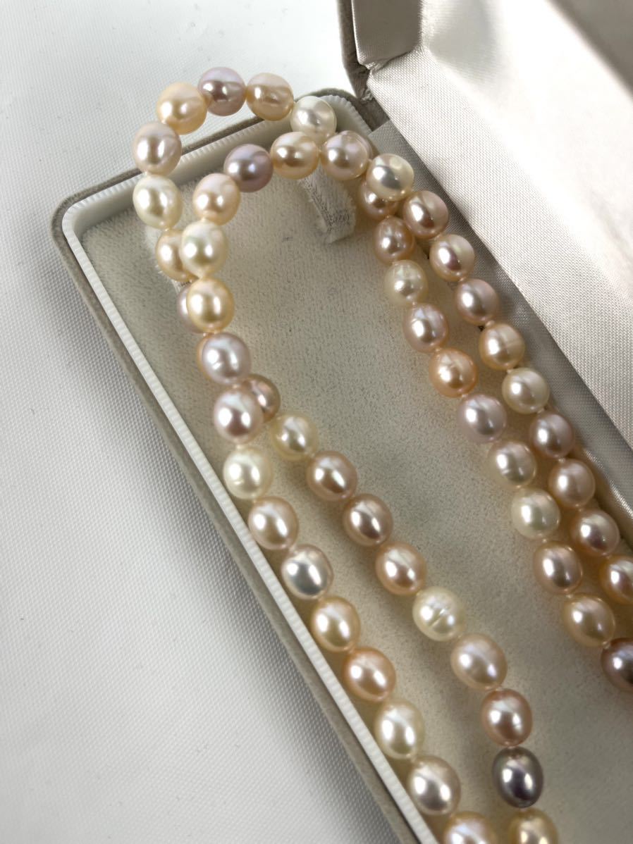 美品 淡水パール ロングネックレス 110cm 真珠 レディース アクセサリー フォーマル 冠婚葬祭8mm 重量77g_画像2