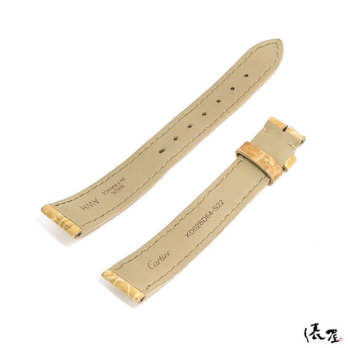 【カルティエ】純正ベルト 15.5mm 美品 ベージュ系 レザー 時計 Cartier 俵屋 PR50047