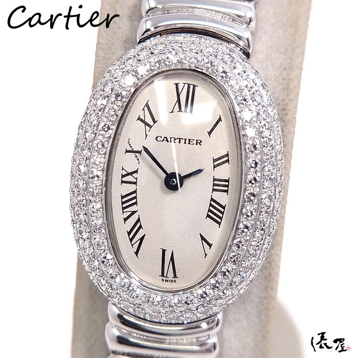 [ Cartier ] Mini Baignoire diamond breath WG превосходный товар половина diamond женский часы Cartier Baignoire. магазин 
