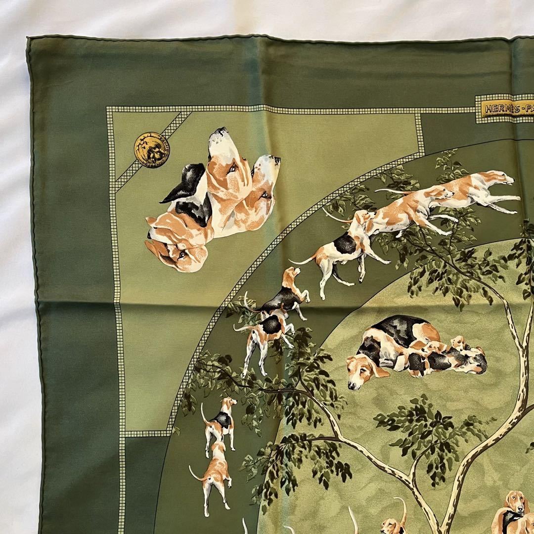 美品】HERMES エルメス カレ90 シルク スカーフ ヴィンテージ 犬 美品】HERMES エルメス カレ90 シルク スカーフ ヴィンテージ 犬