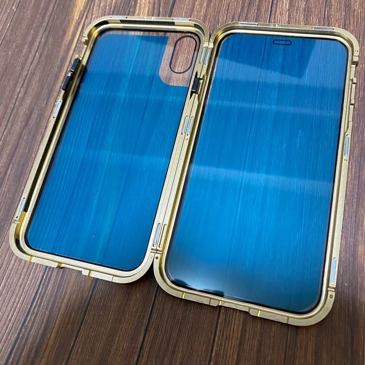 iPhoneケース ガラスケース iPhoneカバー 両面ガラス 全面カバー iPhoneXR 透明ケース クリアケース アイホンケース バンパーゴールド