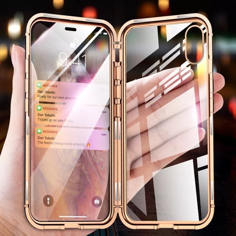iPhoneケース ガラスケース iPhoneカバー 両面ガラス 全面カバー iPhoneXR 透明ケース クリアケース アイホンケース バンパーゴールド