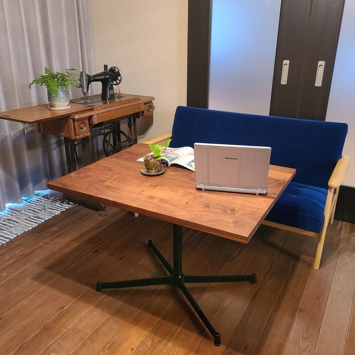 ★美木目★美品★直接引取可★グリニッチgreeniche★ウォールナット無垢★カフェテーブル★カリモク60 ダイニングリビング★ウォルナット
