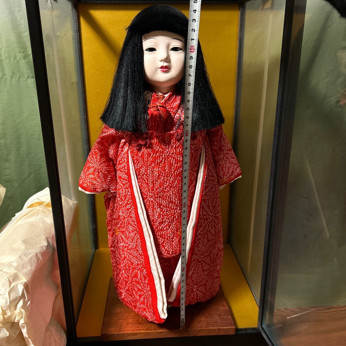 【3463和と】 市松人形 日本人形 女の子 高さ約45cm 昭和時代　着物 ビスクドール レトロ　ガラスケース付き_画像6
