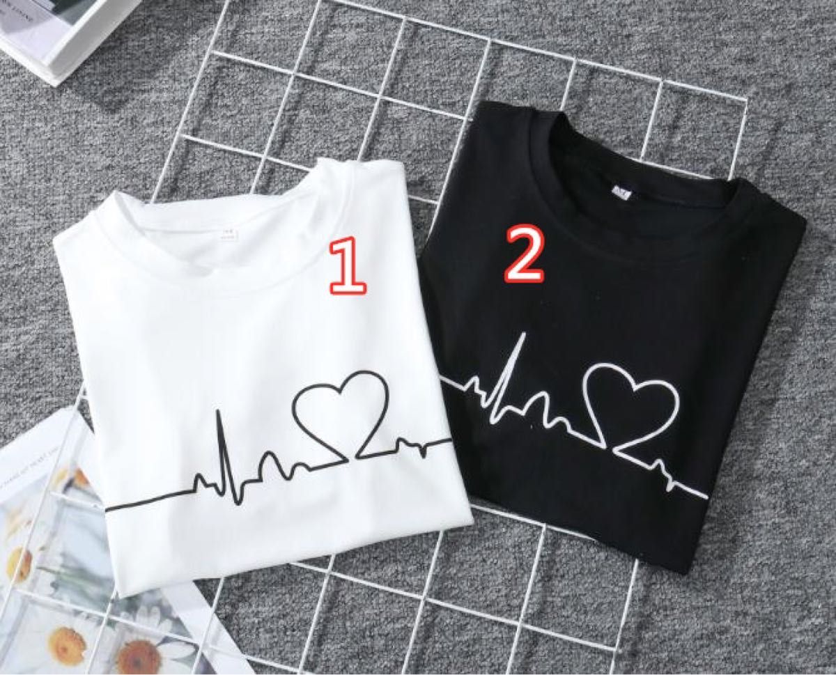 ★新品★レディース トップス 白 半袖 Tシャツ ハート M 韓国 プチプラ