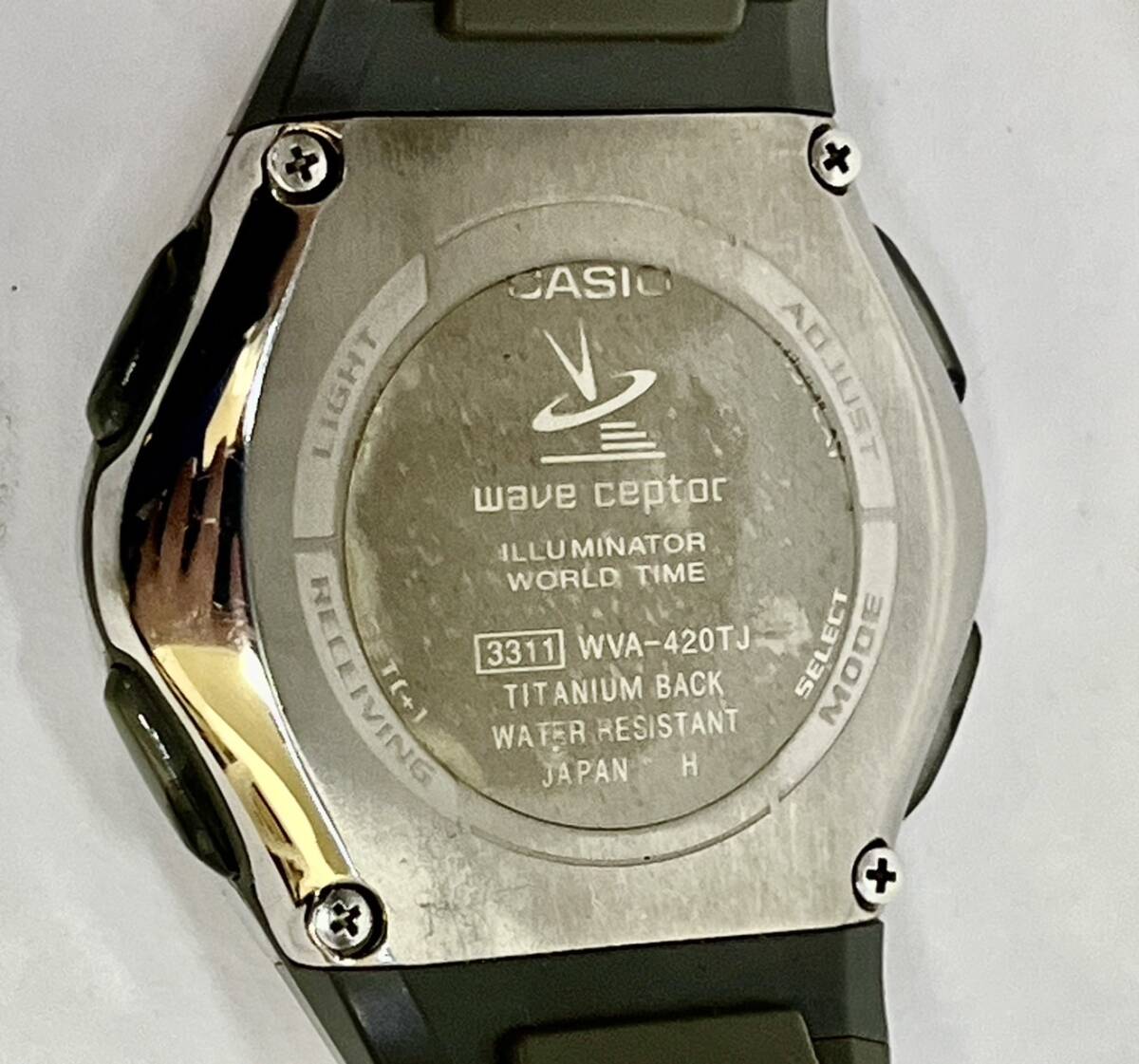 【DHS2382AT】CASIO 電波ソーラー WVA-420TJ タフソーラー シルバー文字盤 デイト チタン ワールドタイム メンズ腕時計 ※動作未確認_画像9