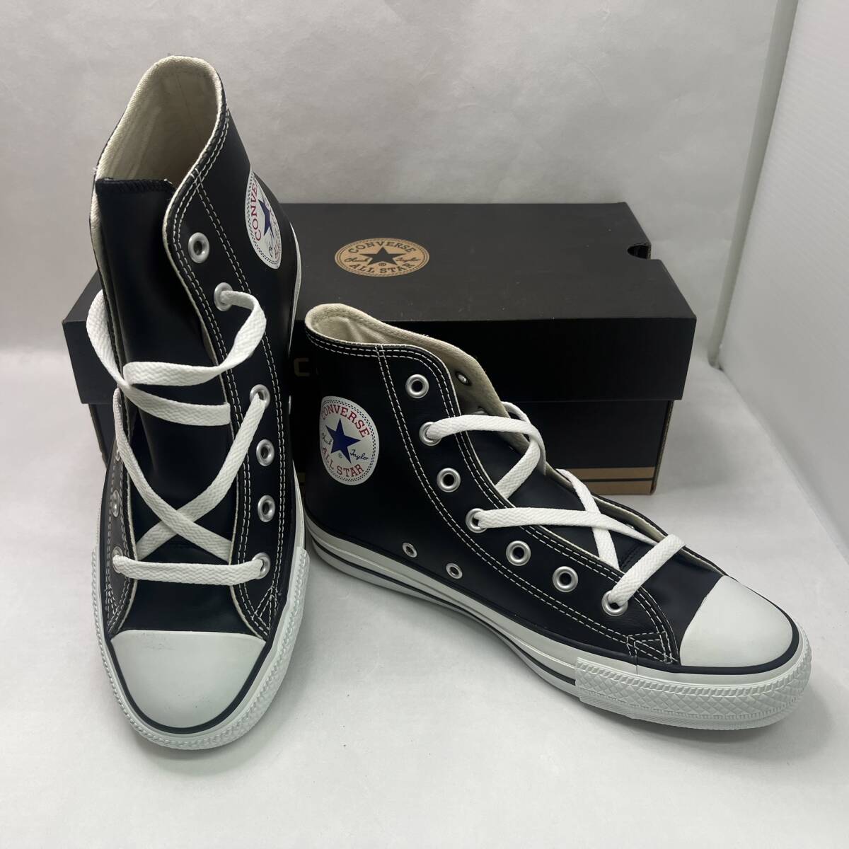 【KKB2744ST】未使用 CONVERSE LEA ALL STAR OX 1C049 [US6.5/JP25] コンバース レザー オールスター BLACK モノクロ スニーカー 靴 _画像1