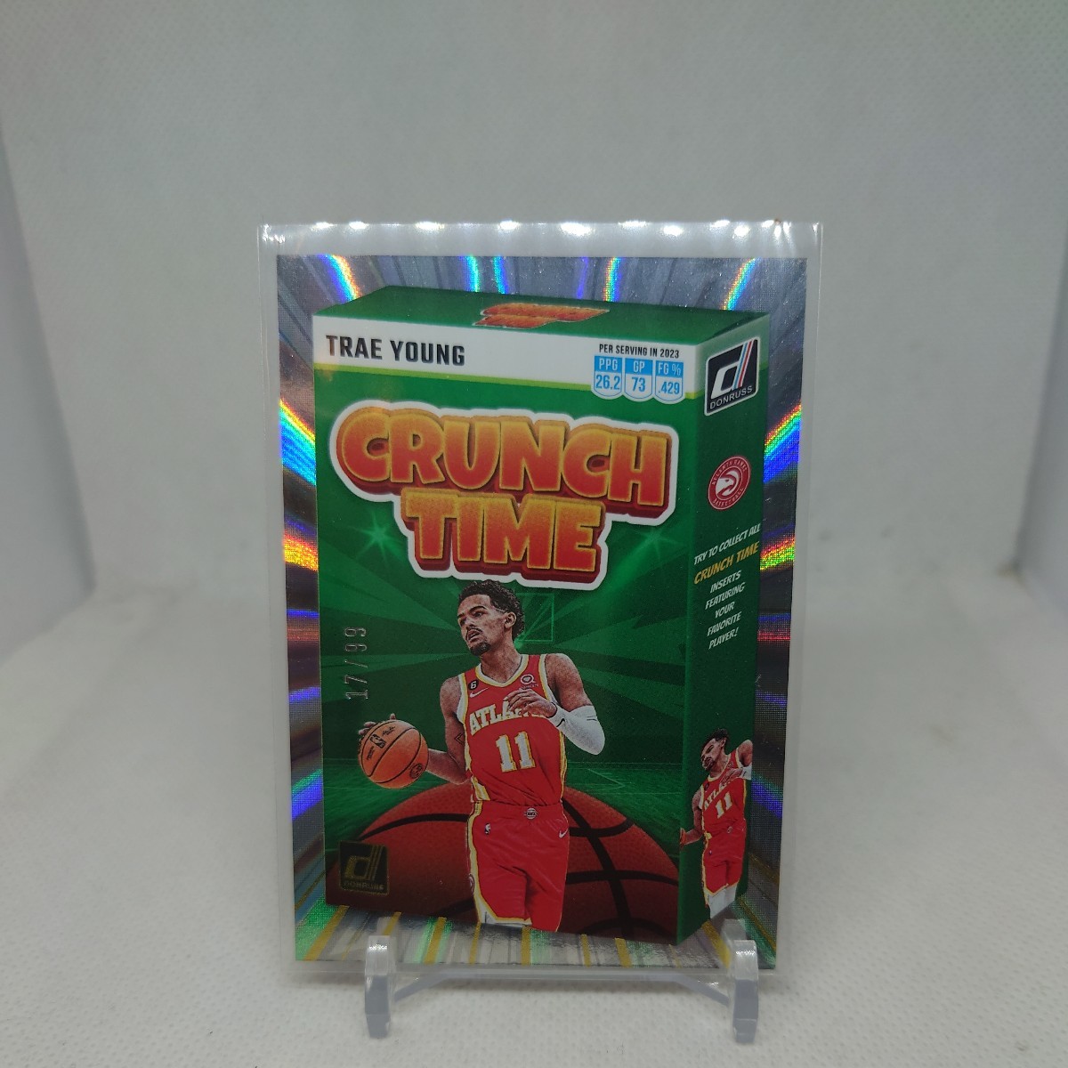 【最新版】 2023-24 Panini Donruss Crunch Time Trae Young Silver Laser Prizm /99, Press Proof Purple, & Base NBA Hawks All Star_画像2