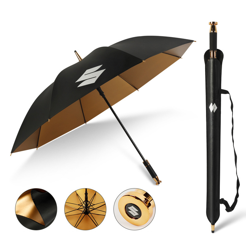 125cm long umbrella automatic open feeling of luxury Suzuki print Logo Gold rubber coating . rain combined use storage bag attaching car umbrella Golf umbrella 