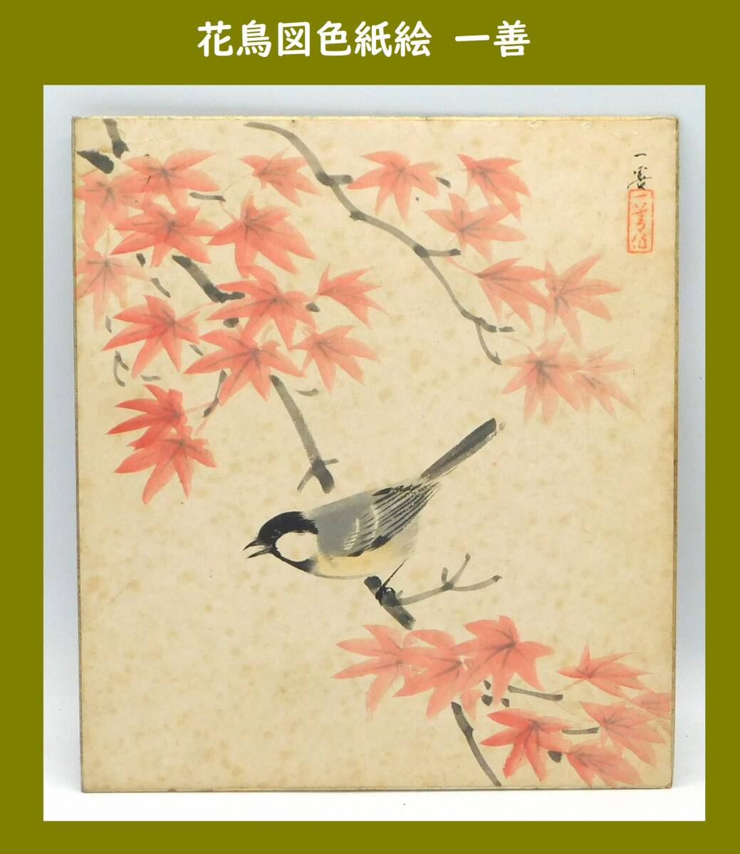 【紅葉】花鳥図色紙絵 一善 日本画 _画像1