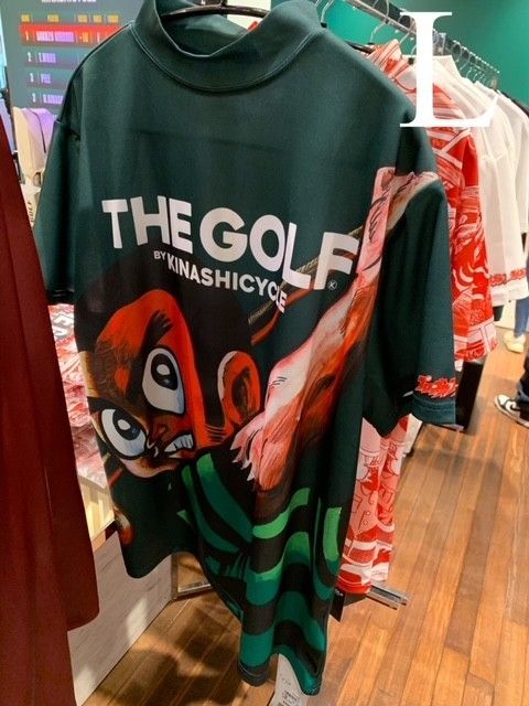 L グリーン　木梨サイクル ゴルフ x プロゴルファー猿　モックネック　　kinashi cycle golf 半袖シャツ