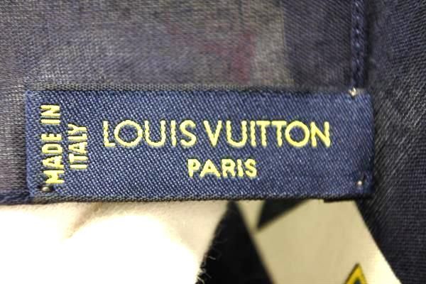 1円 ■新品同様■ LOUIS VUITTON ルイヴィトン コットン100％ スカーフ ハンカチーフ レディース メンズ ネイビー系 AV4087_画像5