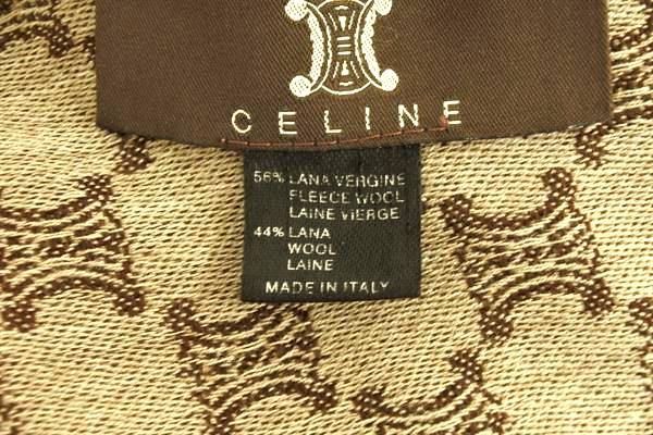 1円 CELINE セリーヌ マカダム フリースウール56%×ウール44% マフラー ストール ショール レディース グレージュ系 AS7659_画像5