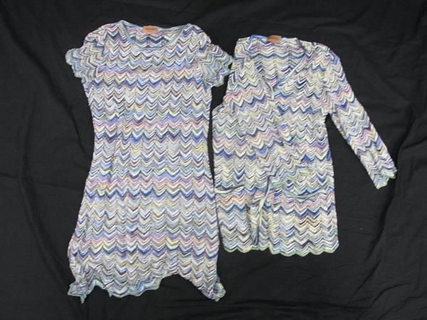 1円 ■美品■ MISSONI ミッソーニ レーヨン×リネン 等 総柄 長袖 カーディガン 半袖 ワンピース 洋服 2点セット マルチカラー AT7060_画像1