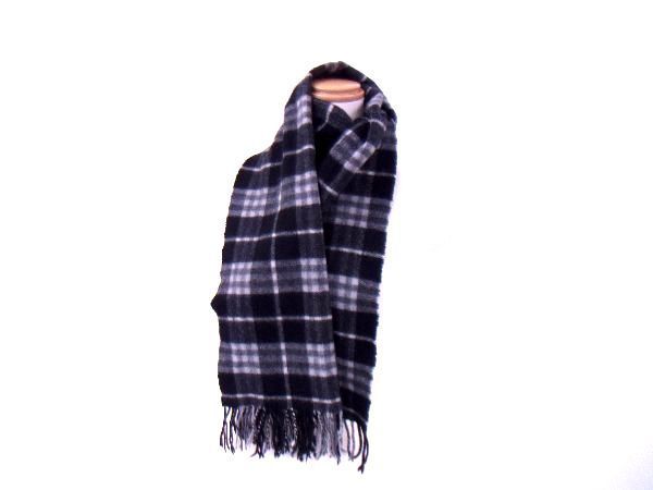 1円 ■美品■ BURBERRY バーバリー カシミヤ100％ チェック柄 フリンジ マフラー ストール メンズ レディース ブラック系 AM2158_画像5