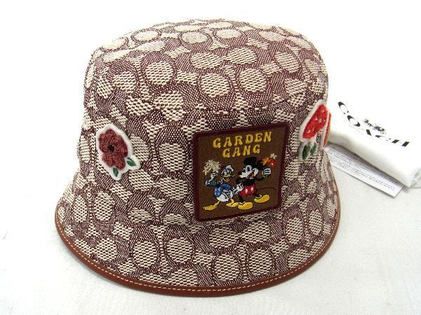 ■新品■未使用■ Disney×COACH コーチ シグネチャー コットン×ポリエステル 100周年限定 バケットハット 帽子 ブラウン系 AU8018
