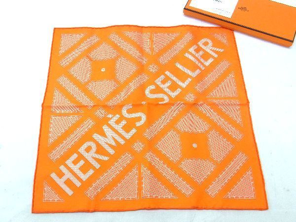 ■新品■未使用■ HERMES エルメス SELLIER【セリエ】カレ45 プチカレ ガヴロッシュ シルク100% スカーフ ハンカチーフ オレンジ系AS6685_画像1