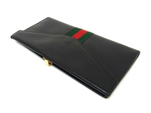 1円 GUCCI グッチ オールドグッチ ヴィンテージ シェリーライン インターロッキングG レザー 二つ折り 長財布 メンズ ブラック系 AX1890_画像2