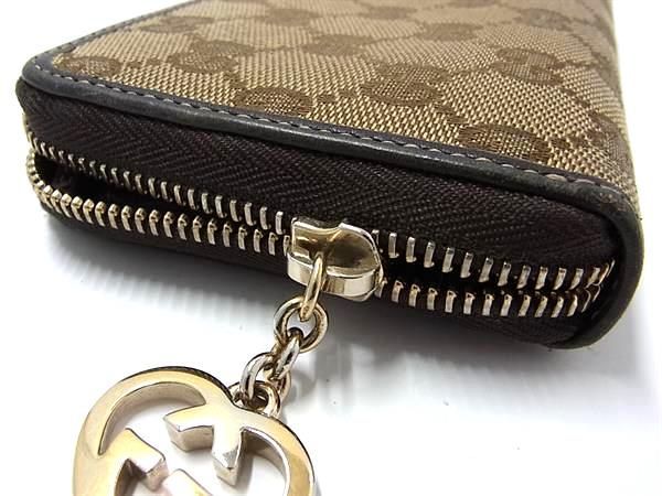 1円 GUCCI グッチ 308005 ラブリーハート GG柄 GGキャンバス ラウンドファスナー 長財布 ウォレット 小銭入れ 札入れ ブラウン系 AW2078_画像6