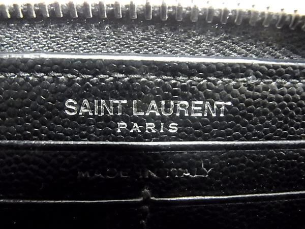 1円 ■美品■ SAINT LAURENT サンローラン カサンドラ Vステッチ レザー ラウンドファスナー 長財布 ウォレット ブラック系 AY0393_画像5