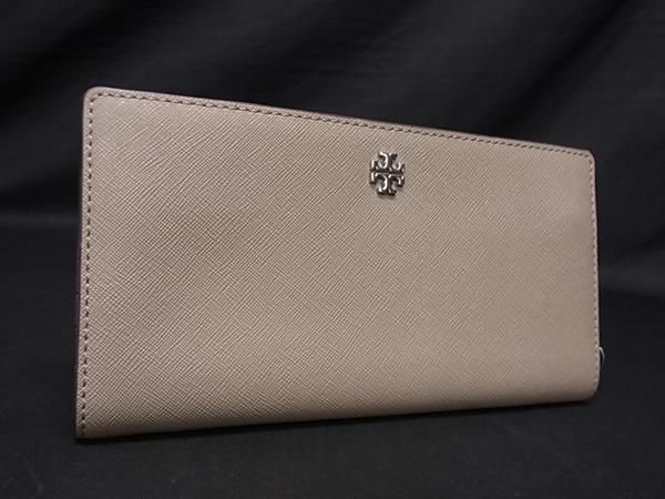 1円 ■美品■ TORY BURCH トリーバーチ レザー 二つ折り 長財布 ウォレット 小銭入れ 札入れ カード入れ レディース グレージュ系 AS8358_画像1