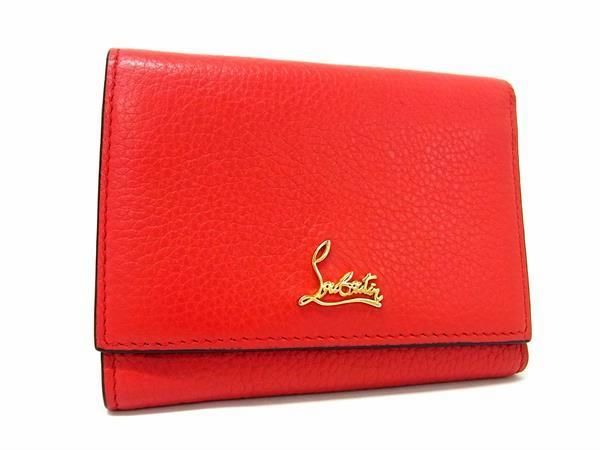 1円 ■美品■ Christian Louboutin クリスチャンルブタン パロマ レザー 三つ折り 財布 ウォレット レディース レッド系 AX1687_画像1