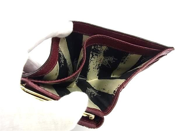 1円 ■美品■ Vivienne Westwood ヴィヴィアンウエストウッド オーブ レザー がま口 三つ折り 財布 ウォレット ボルドー系 AX1957_画像4