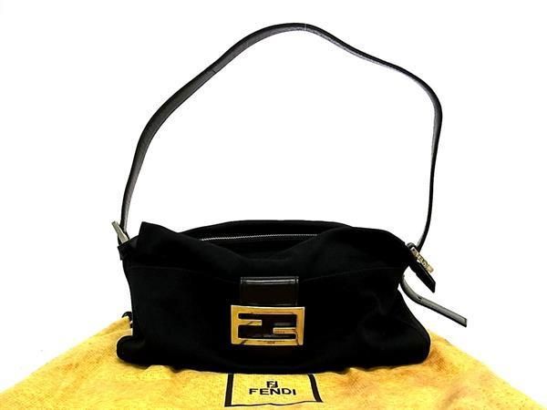 1円 FENDI フェンディ マンマバケット ナイロンキャンバス ワンハンドル ショルダーバッグ 肩掛け レディース メンズ ブラック系 AV5843_画像1