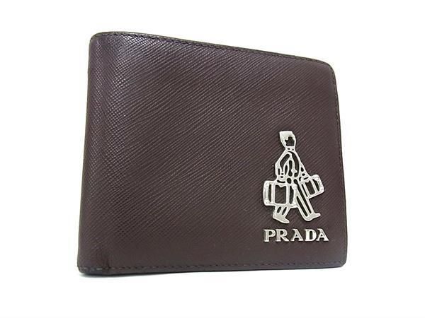 1円 ■美品■ PRADA プラダ サフィアーノレザー 二つ折り 財布 ウォレット 札入れ カード入れ メンズ ブラウン系 AX2361_画像1