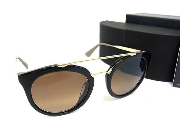 1円 ■美品■ PRADA プラダ SPR 23S-F 52□22 1AB-1C0 140 3N サングラス メガネ 眼鏡 メンズ レディース ブラック系×ゴールド系 AX1578_画像1