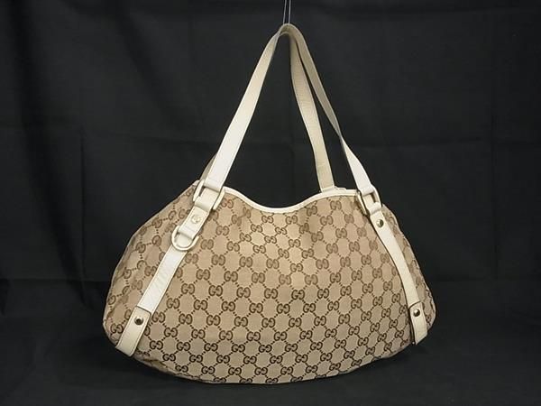 1円 ■美品■ GUCCI グッチ 130736 アビー GG柄 GGキャンバス×レザー ハンドバッグ ショルダー トート レディース ベージュ系 AV5820_画像1