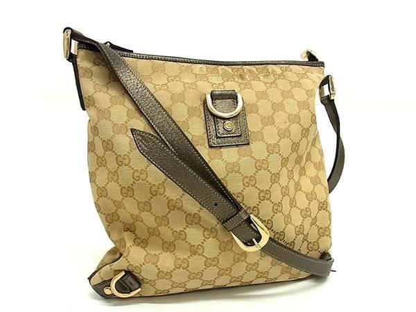 1円 GUCCI グッチ 131326 467891 アビー GG柄 GGキャンバス×レザー クロスボディ ショルダーバッグ ベージュ系×グレー系 CD1123_画像1