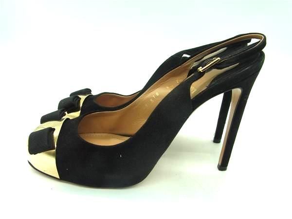 Salvatore Ferragamo フェラガモ ヴァラリボン スエード ヒール パンプス サイズ 61/2(約24.0cm) 靴 シューズ ブラック系 DD5630_画像2