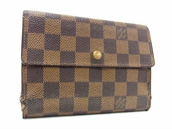 1円 LOUIS VUITTON ルイヴィトン N61202 ダミエ ポルトトレゾール エテュイ パピエ 三つ折り 財布 ウォレット ブラウン系 CC2061_画像1