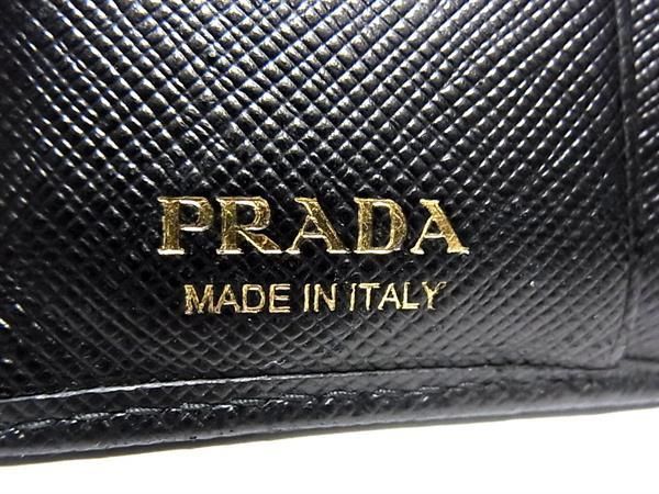 1円 ■美品■ PRADA プラダ サフィアーノレザー 二つ折り 財布 ウォレット メンズ レディース ブラック系 AX2033_画像6