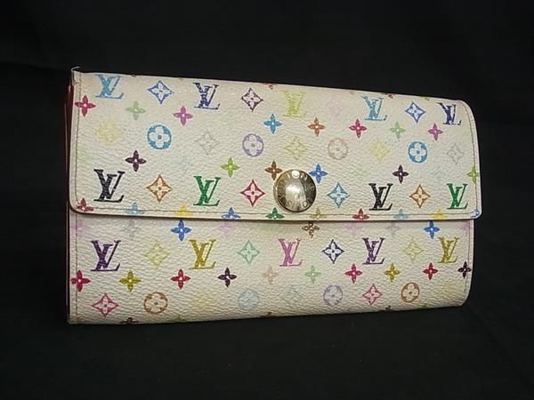 1円 LOUIS VUITTON ルイヴィトン M60004 モノグラムマルチカラー ポシェット ポルト モネ クレディ 二つ折り 長財布 アイボリー系 AX2291_画像1