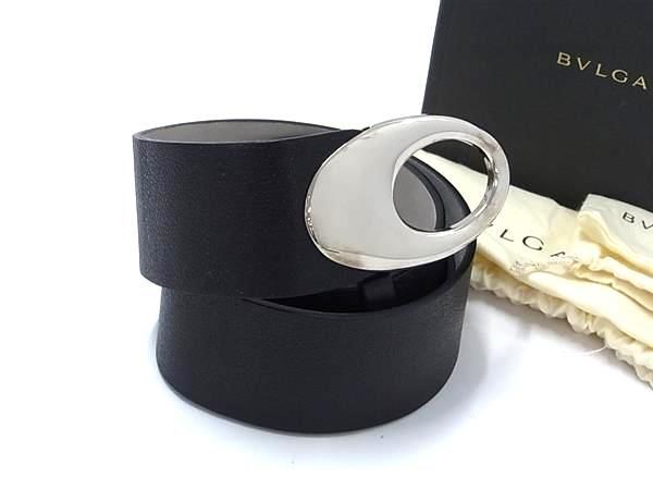 1円 ■美品■ BVLGARI ブルガリ レザー シルバー金具 ベルト 表記サイズ 80/32 メンズ レディース ブラック系 CC2128_画像1