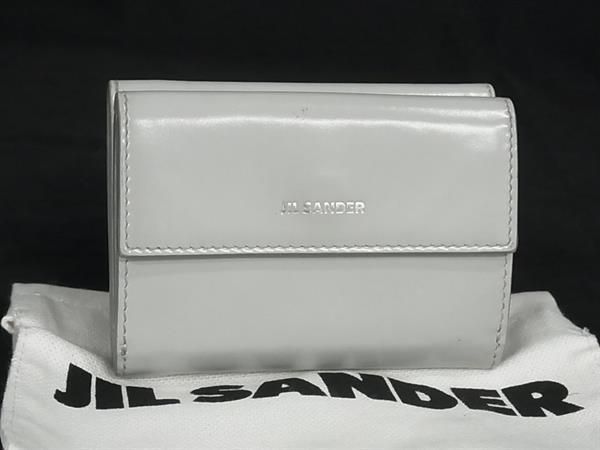 1円 JIL SANDER ジルサンダー レザー 三つ折り 財布 ウォレット 小銭入れ 札入れ カード入れ レディース メンズ ライトグレー系 AV6731_画像1