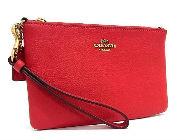 1円 ■新品■未使用■ COACH コーチ 22952 レザー リストレット ポーチ マルチケース 小物入れ レディース レッド系 AU8552_画像1