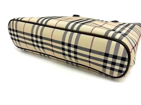 1円 ■美品■ BURBERRY バーバリー ノバチェック ナイロンキャンバス×レザー ハンドバッグ トートバッグ レディース ベージュ系 AX3236_画像4