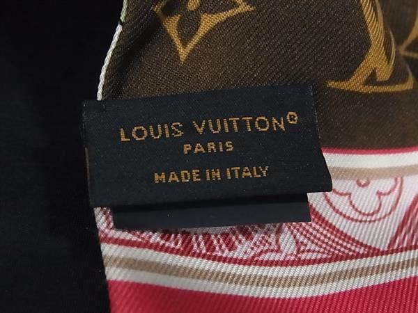 1円 LOUIS VUITTON ルイヴィトン M78436 バンドー・LV シークレット ガーデン リボンスカーフ ツイリー ブラウン系×マルチカラー AX2095_画像3