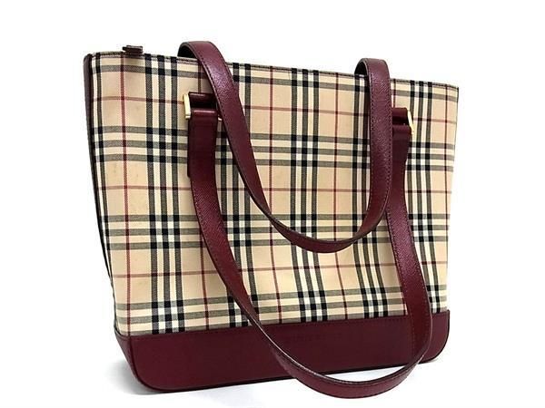 1円 BURBERRY バーバリー ノバチェック キャンバス×レザー ハンドバッグ トート ショルダー 肩掛けかばん ベージュ系 AX3233_画像1